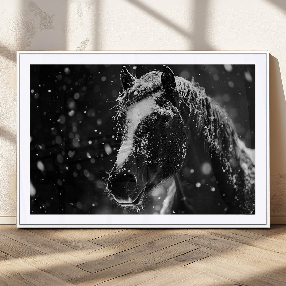 Winter Horse Wall Art | Black and White Horse Print | Ready