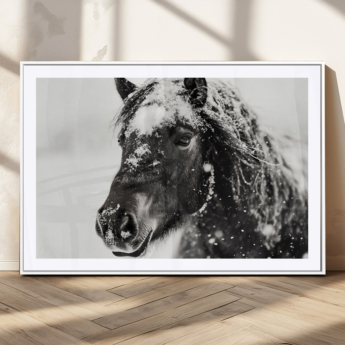 Framed Black and White Horse Wall Art | Ready to Hang and