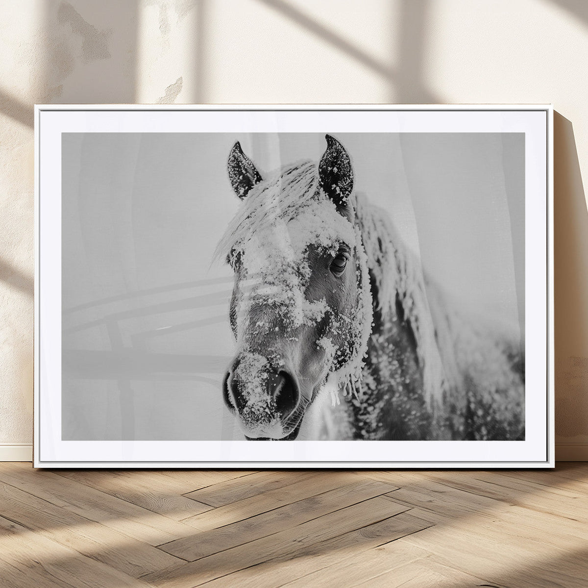 White Horse Wall Art | Ready to Hang and Framed | Winter