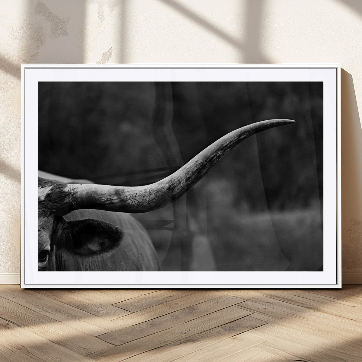 Cow Longhorn Wall Art | Black and White Print | Ready to