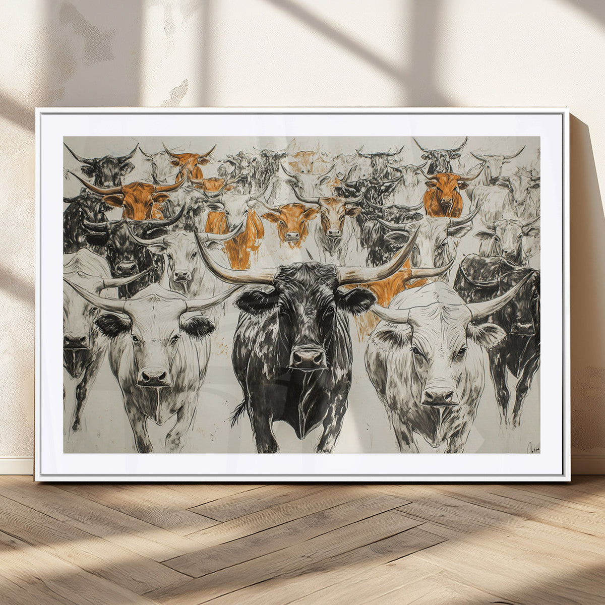 Texas Longhorn Wall Art Canvas Print – Herd Abstract Cow