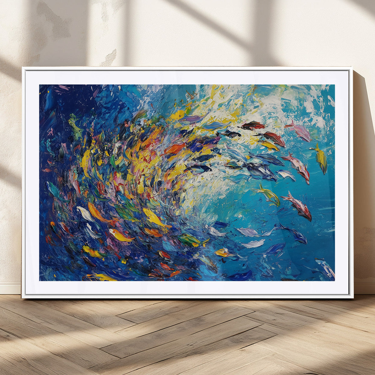 Colorful Swirling Fish School Wall Art Canvas Print |