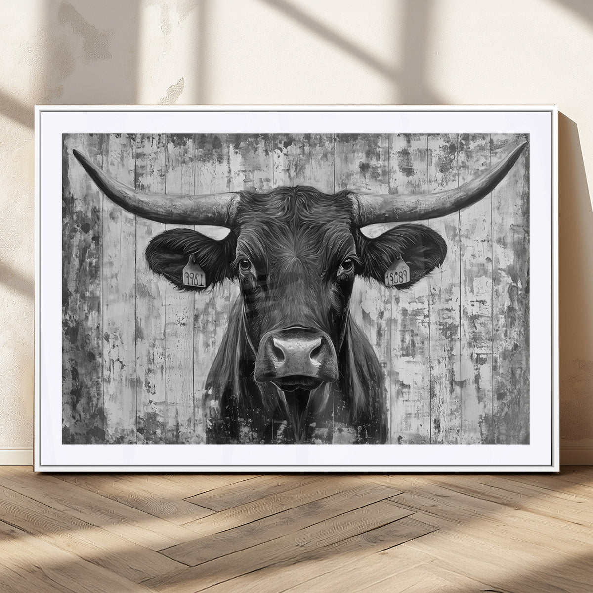 Abstract Longhorn Bull Wall Art Canvas Print - Rustic Texas