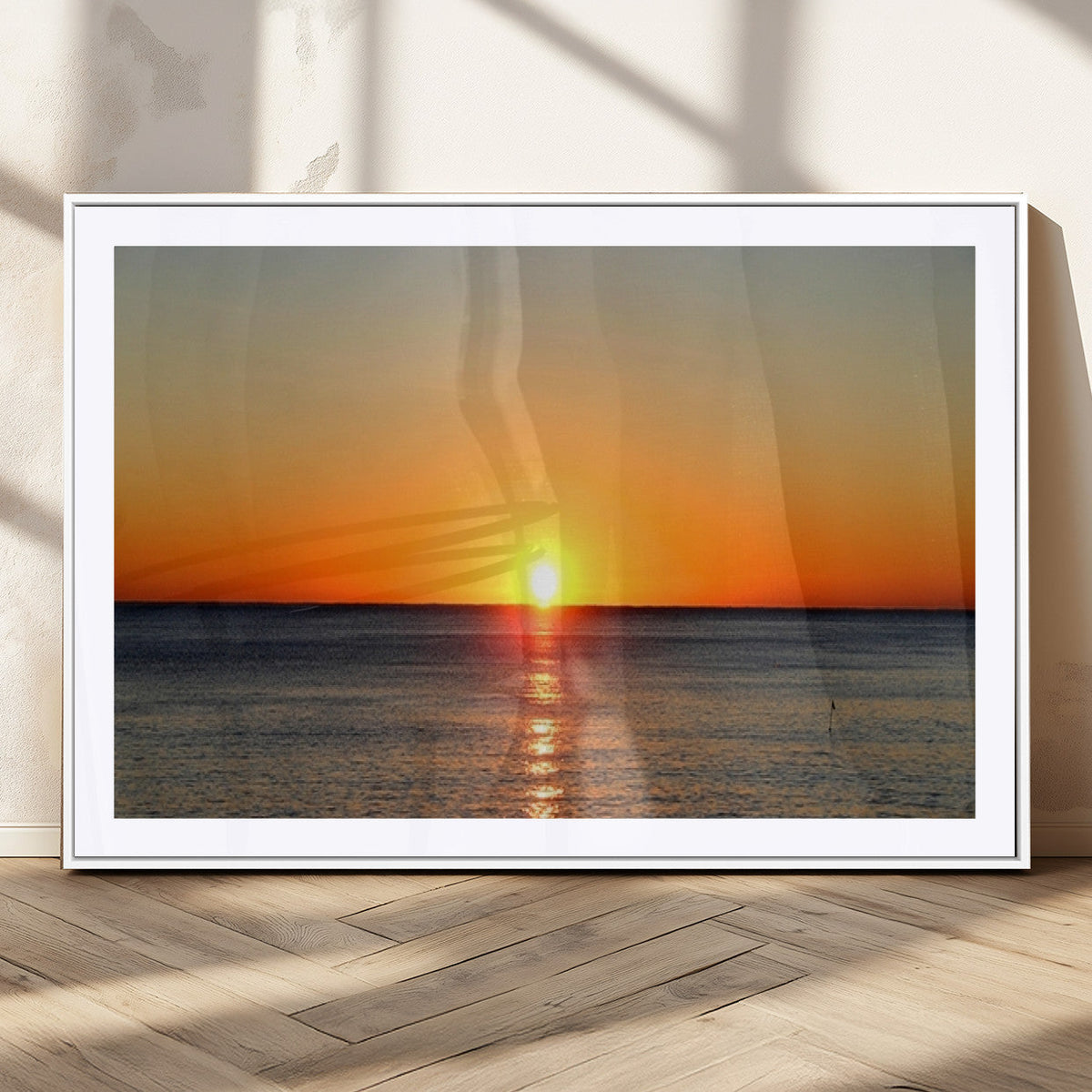 Golden Horizon Sunset Over Ocean Wall Art Canvas Print –