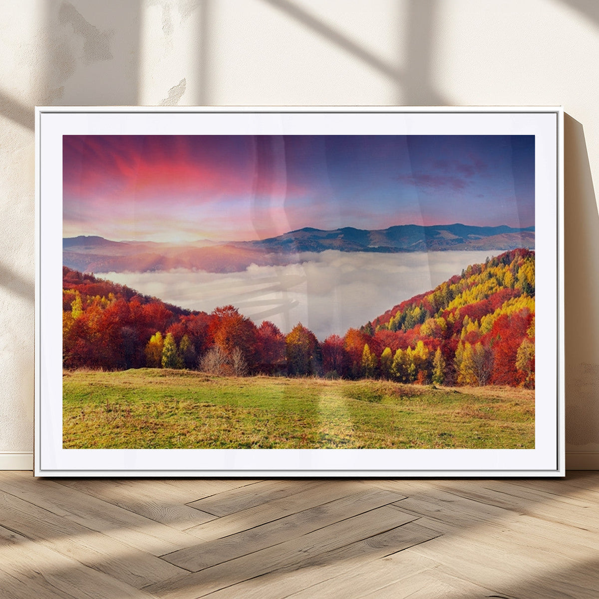 Autumn Mountain Foggy Landscape Wall Art Canvas Print |
