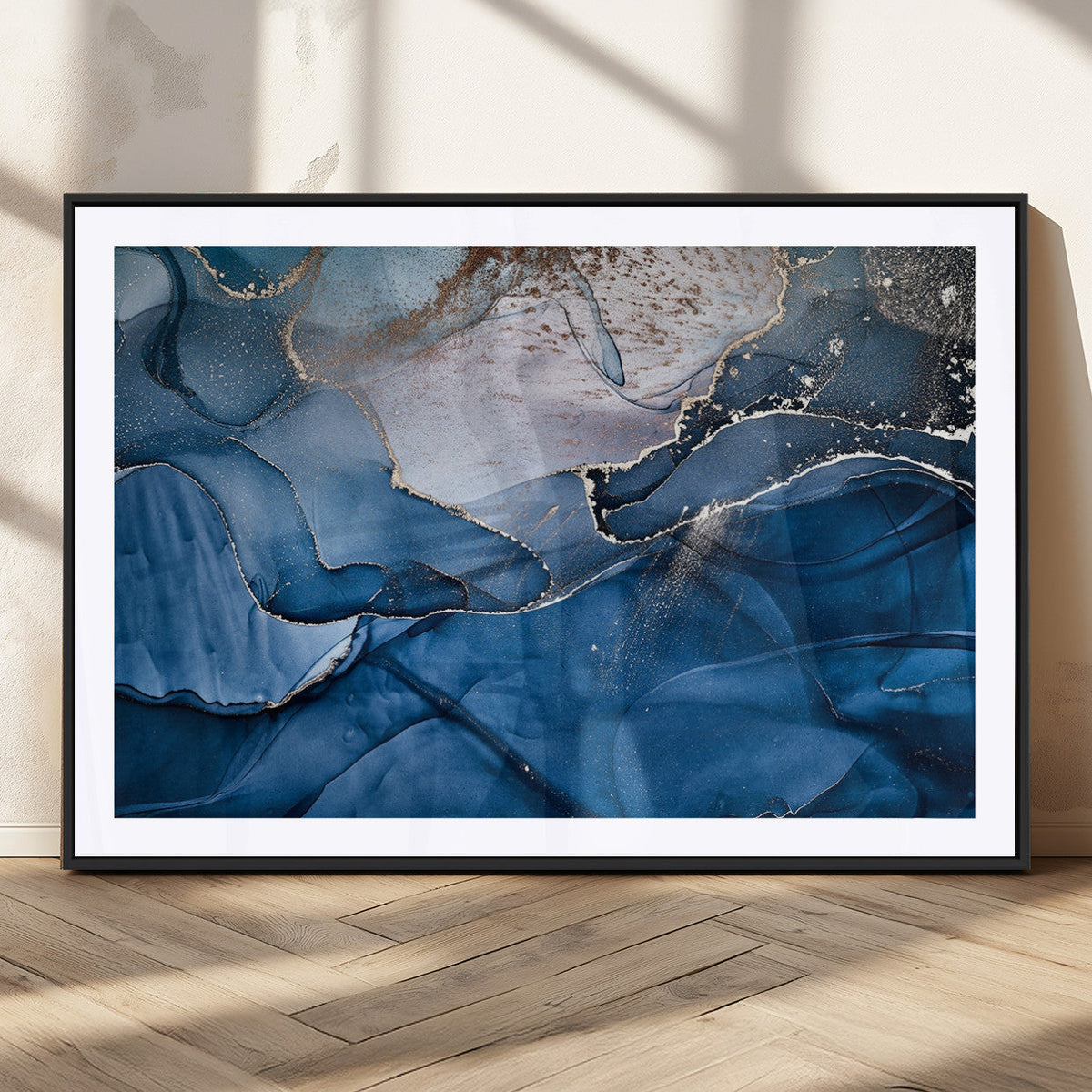 Navy Blue Canvas Art Abstract Print – Elegant Triptych