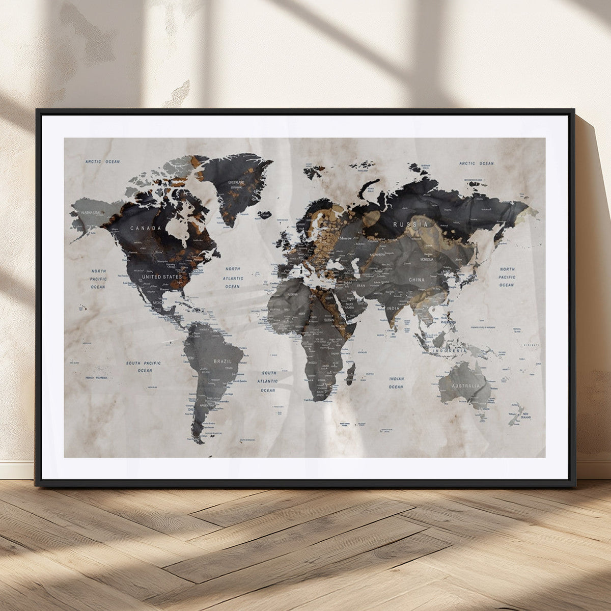 Abstract Map Printing - Modern World Map Canvas Wall Art for