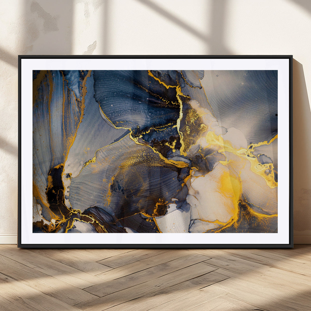 Large Abstract Wall Art Print - Gold and Blue Abstract