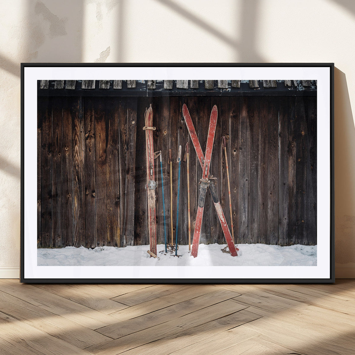 Vintage Ski Gear Canvas Print, Vintage Ski Gear Against