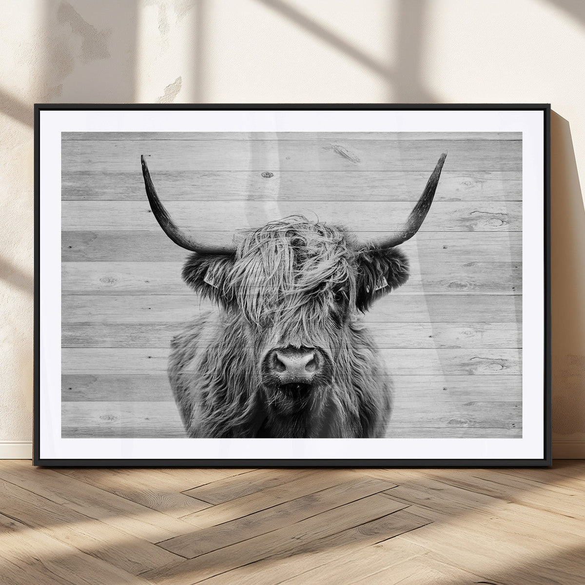 Scottish Highland Cow Cattle Art Print on Wood Background