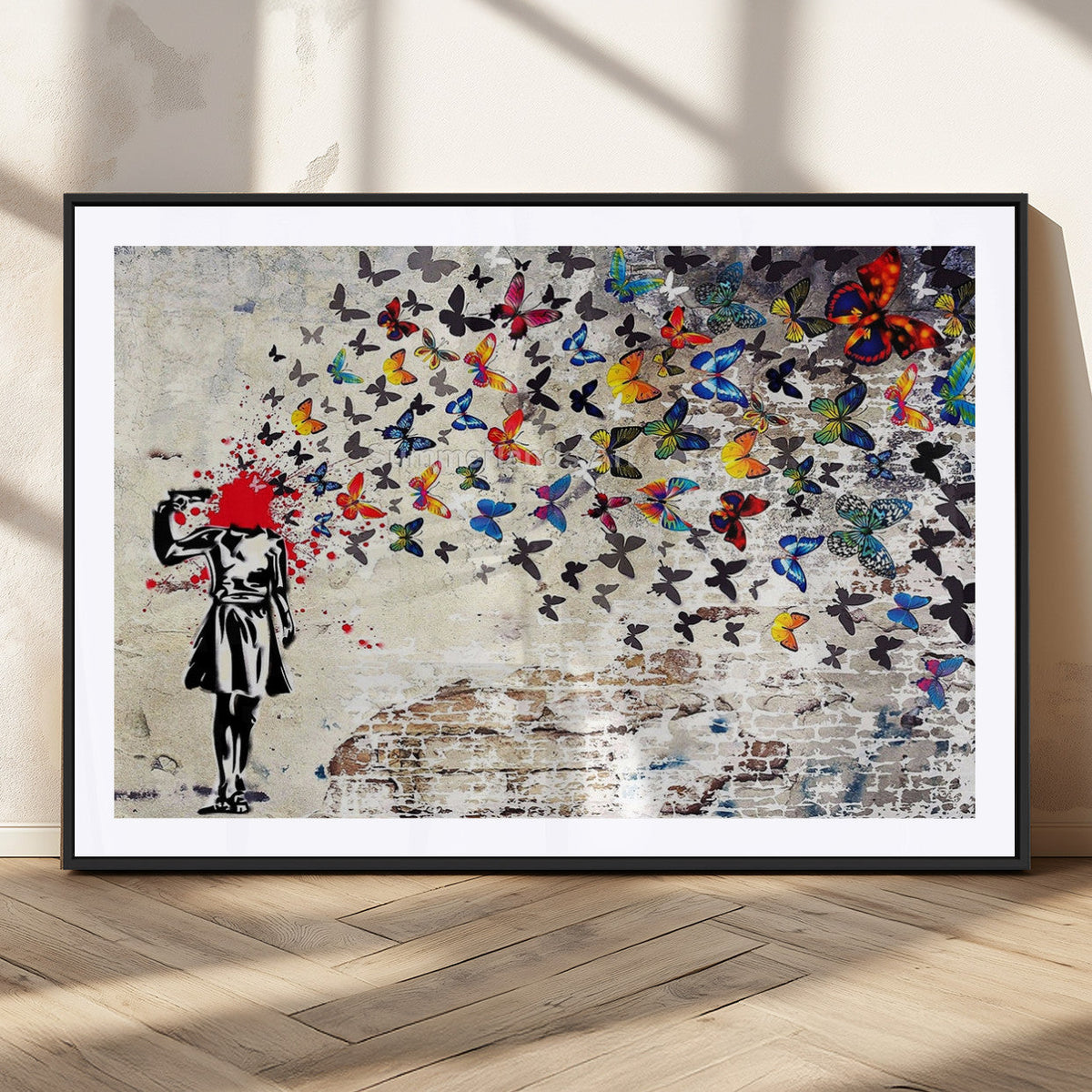 Banksy Art Butterfly Girl Explosion Canvas Art – Vibrant