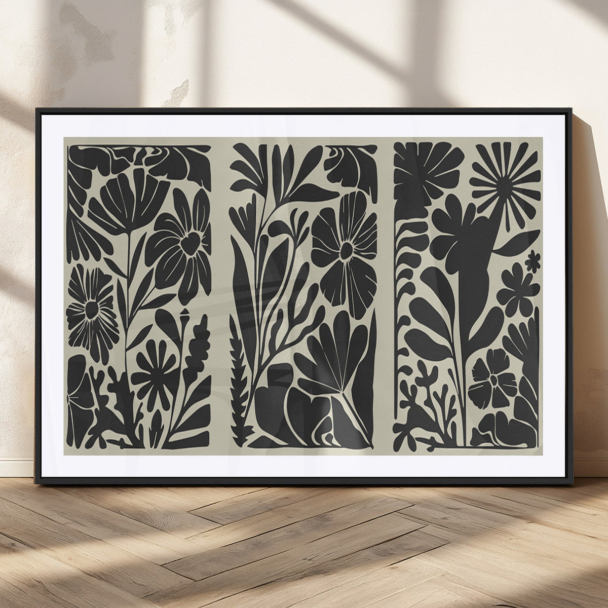 Modern Botanical Wall Art - Floral Black and White Canvas