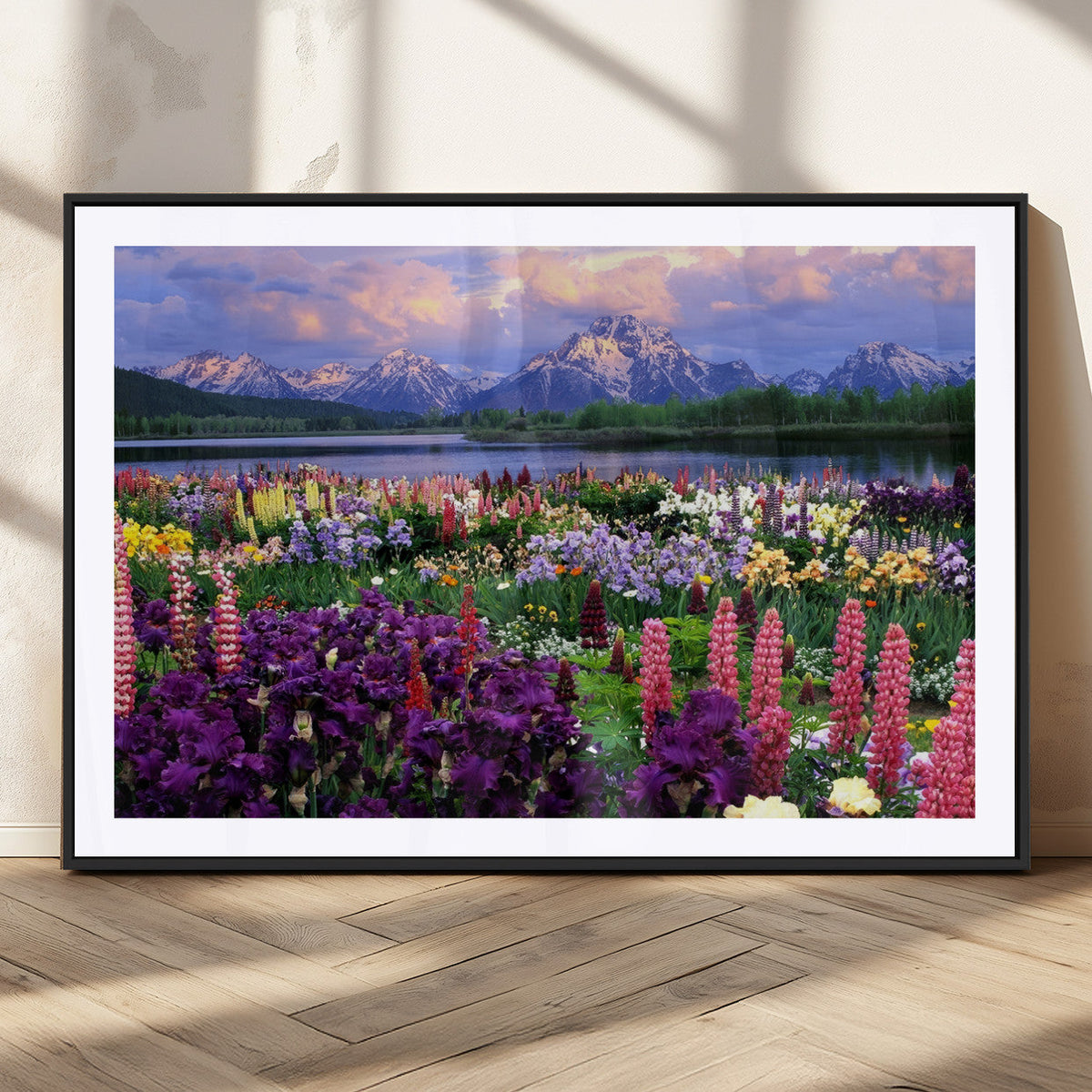Vibrant Wildflower Garden and Mountain View Giclee Canvas
