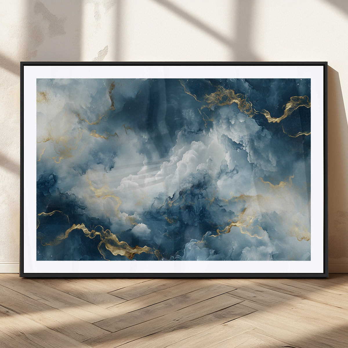 Large Abstract Print - Luxe Blue and Gold Abstract Canvas