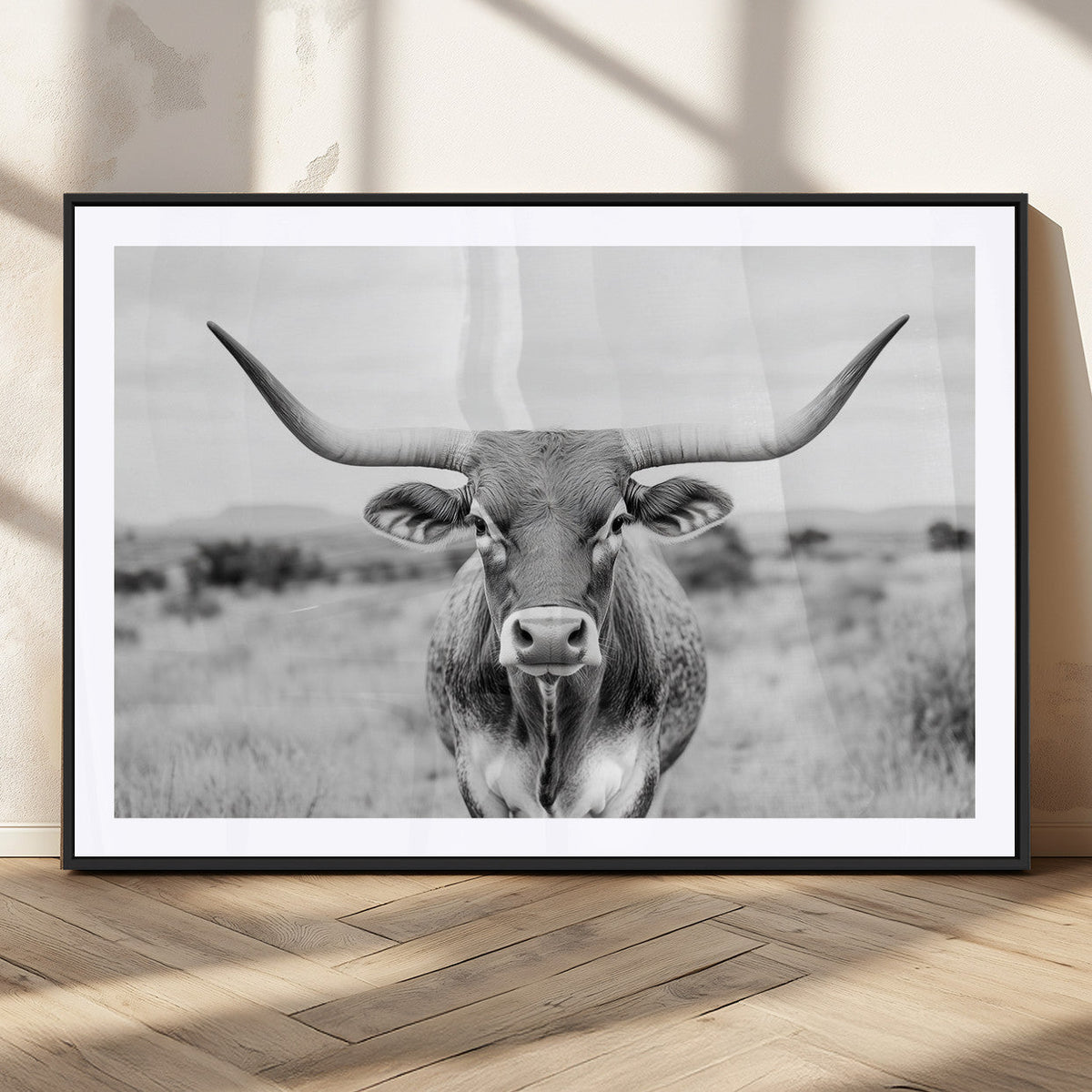 Highland Cow Wall Art Canvas Print – Black and White Western