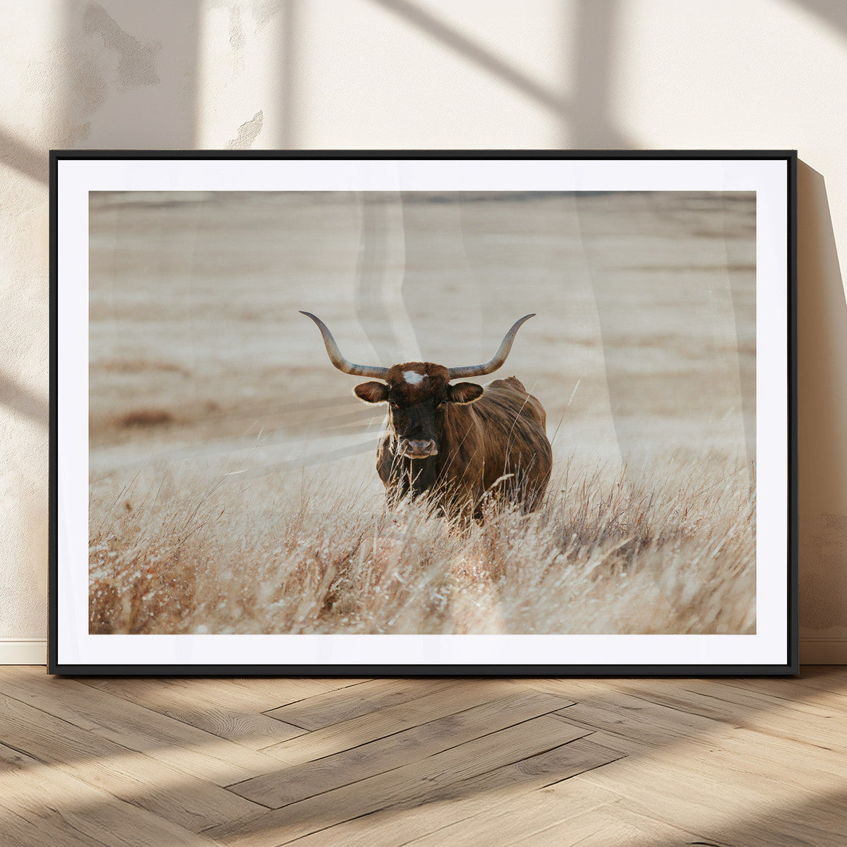 Texas Longhorn Wall Art Canvas Print – Framed Brown Horned