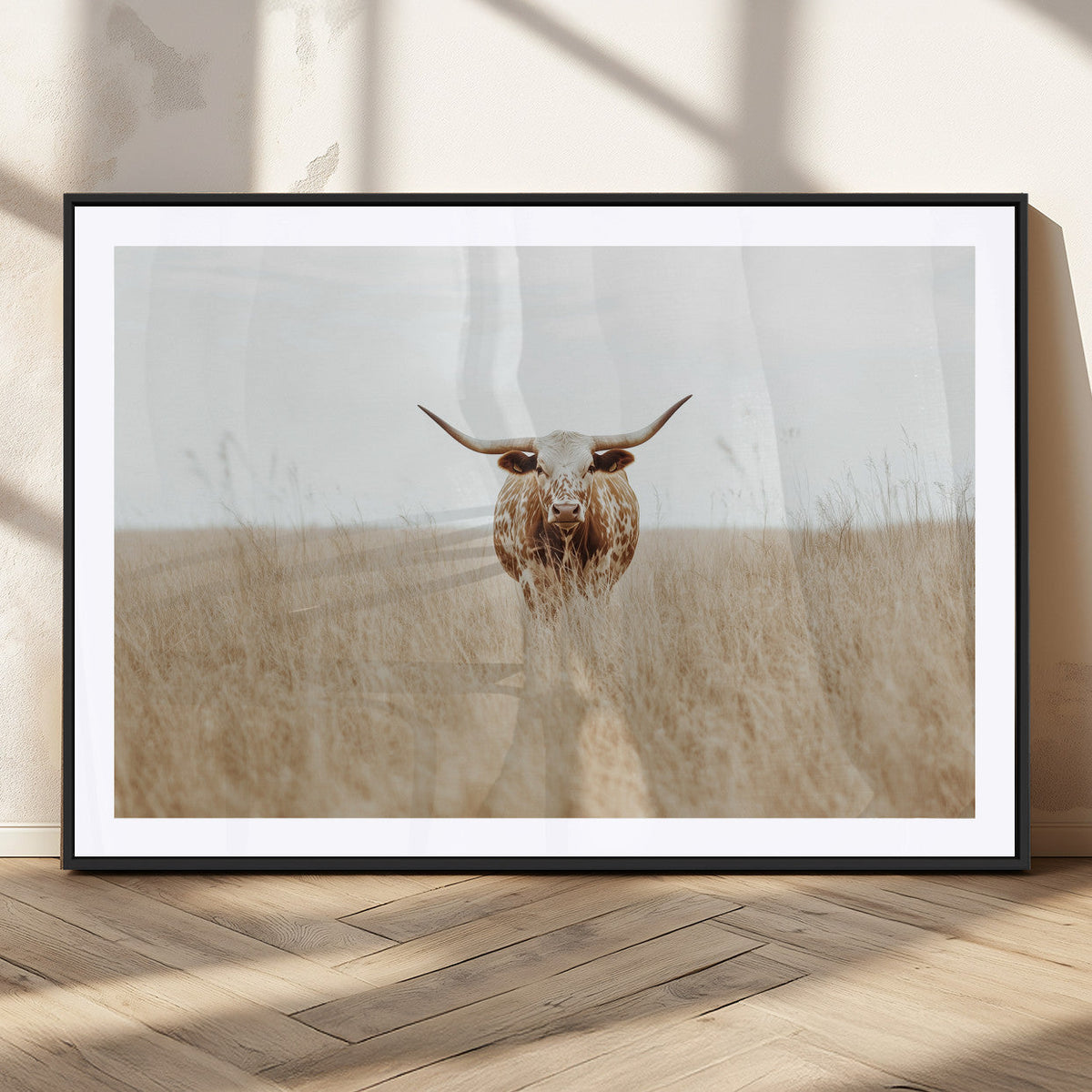 Texas Longhorn Wall Art Canvas Print – Framed Lone Cattle