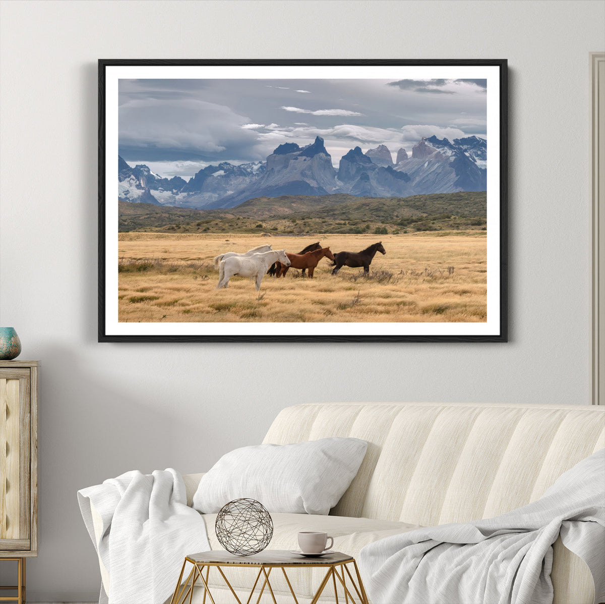 Grand Teton Park Wild Horses Wall Art Canvas Print – Framed