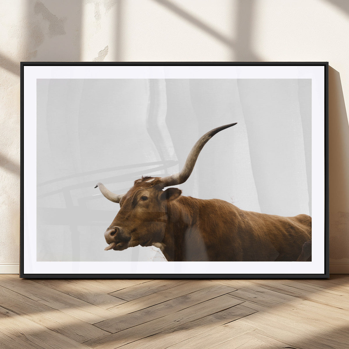 Longhorn Cow Wall Art Canvas Print – Framed Rustic Animal