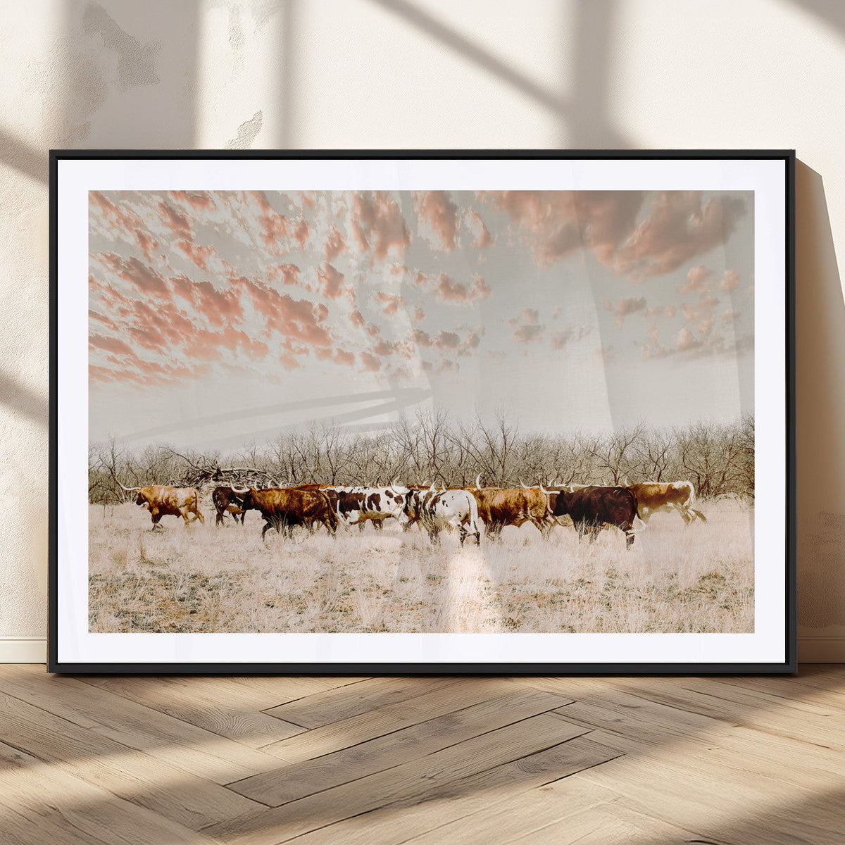 Cow Herd Wall Art Canvas Print – Framed Farmhouse Cattle