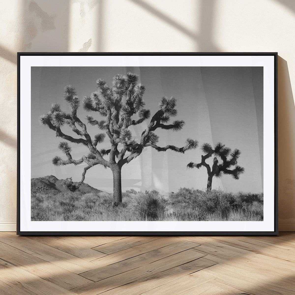 Joshua Tree Wall Art Canvas Print – Framed Monochrome Desert