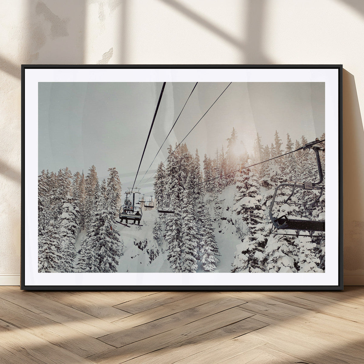 Frosty Pines Wall Art Canvas Print – Framed Cozy Cabin Ski