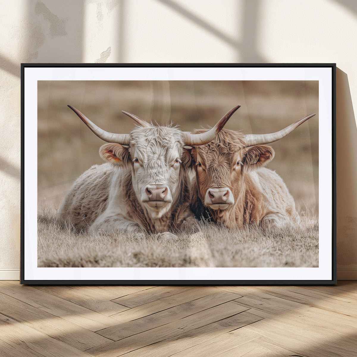 Couple Highland Cows Wall Art Canvas Print – Peaceful Meadow