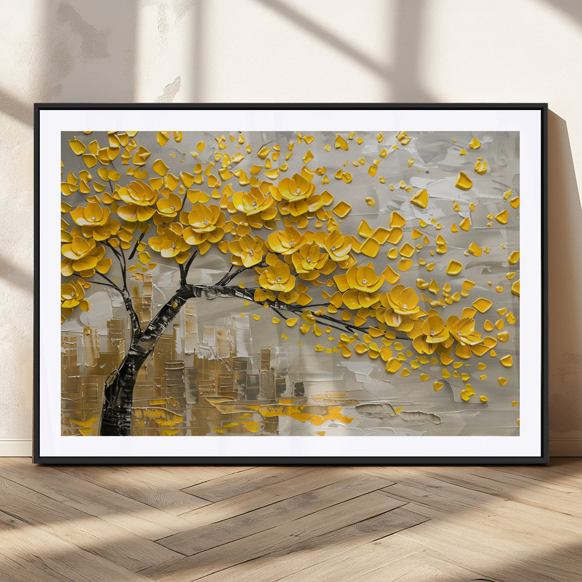 Yellow Blossom Tree Canvas Wall Art - Floral Abstract Modern