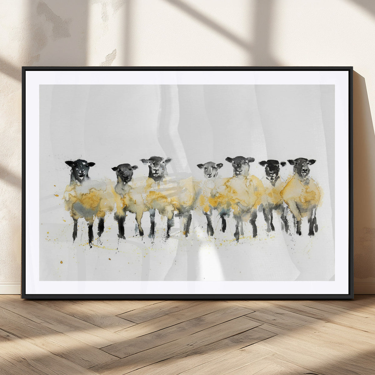 Farmhouse Wall Art Sheep Print | Ready to Hang Framed Canvas