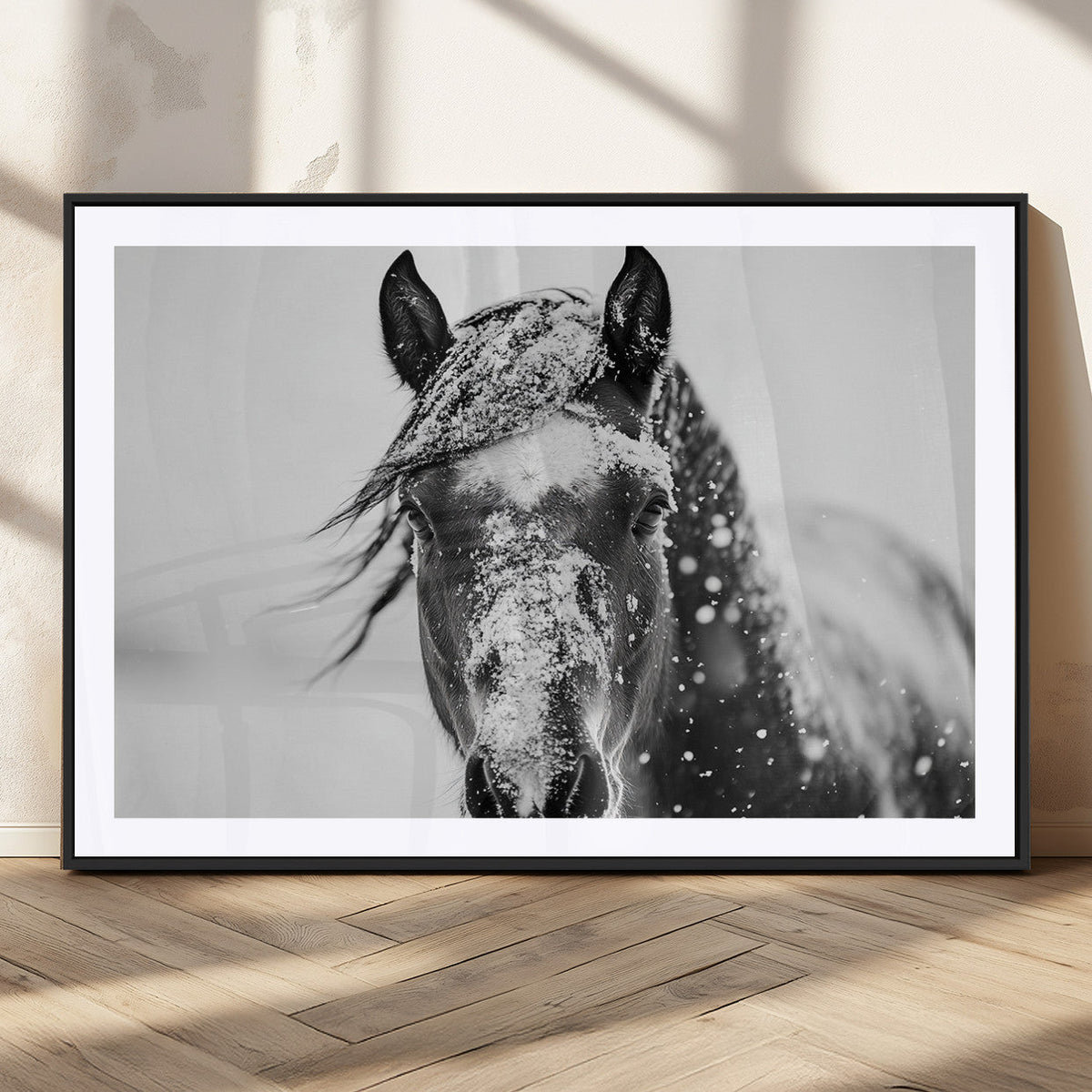 Western Wall Art | Black and White Winter Horse Wall Art |