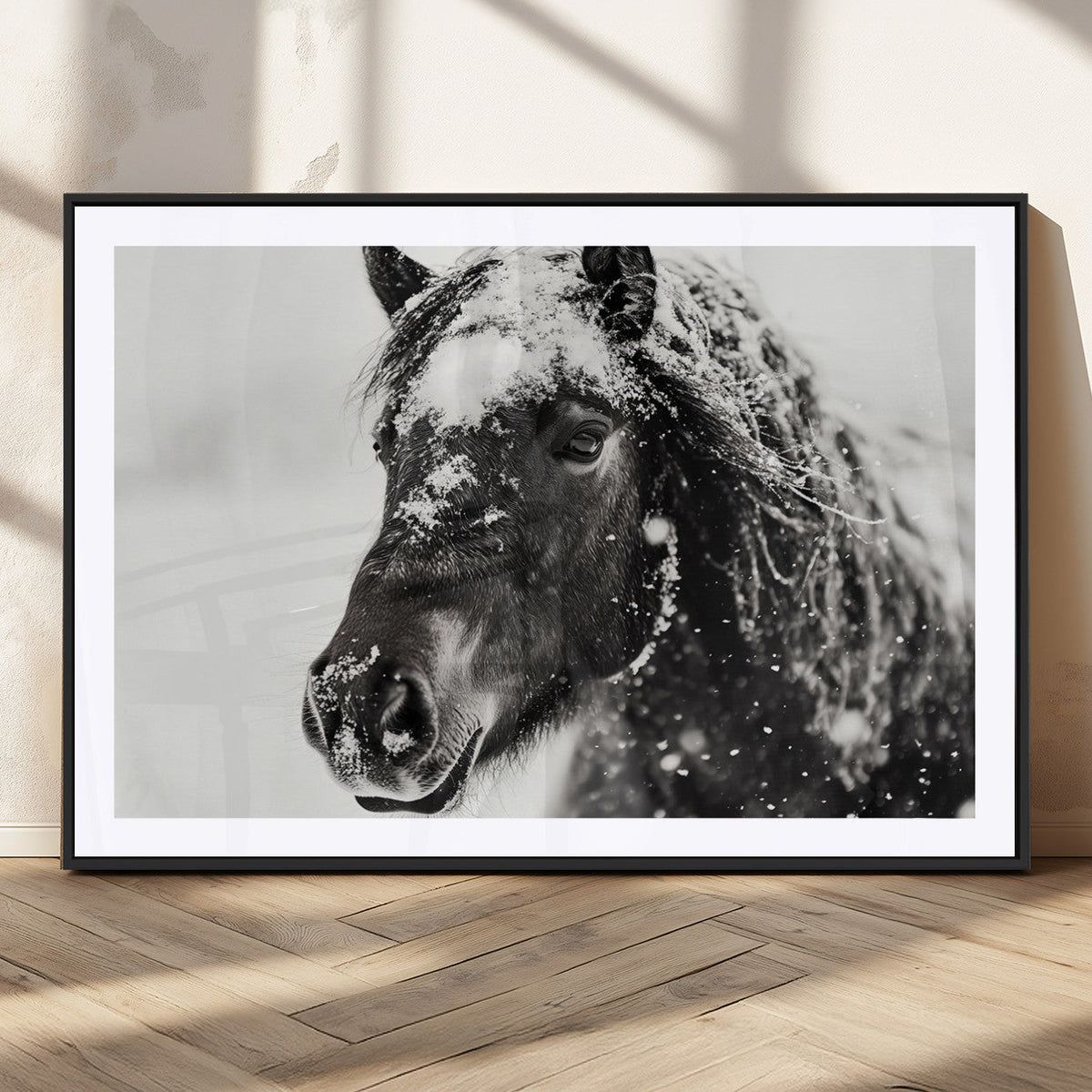 Framed Black and White Horse Wall Art | Ready to Hang and