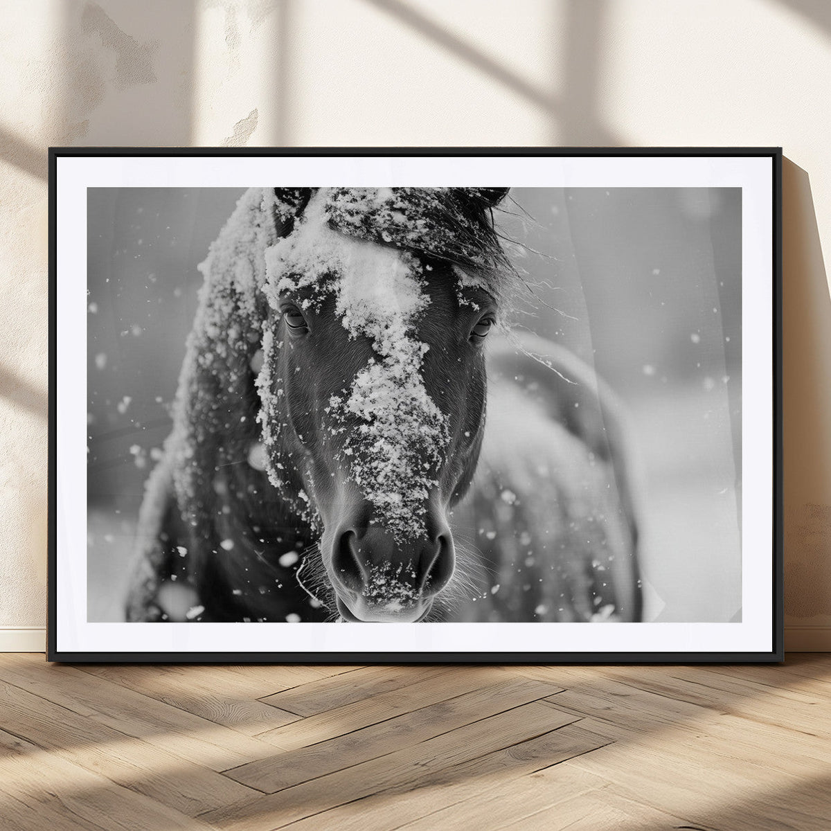 Black and White Horse Winter Wall Art | Ready to Hang and