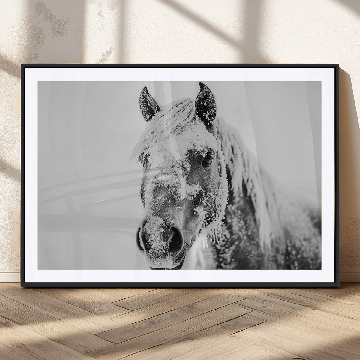 White Horse Wall Art | Ready to Hang and Framed | Winter