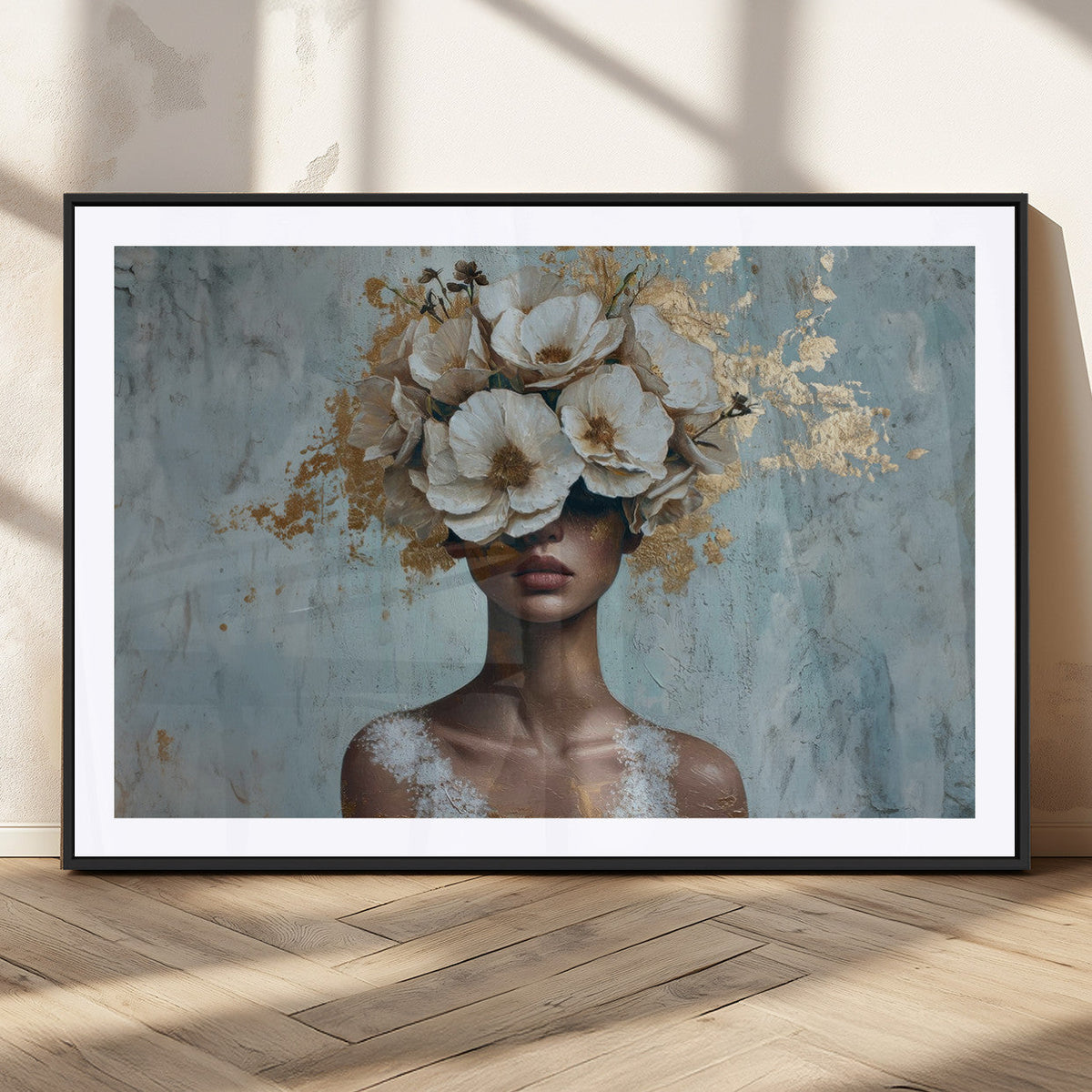 Golden Petal Wall Art - Petal Silhouette Woman Wall Art