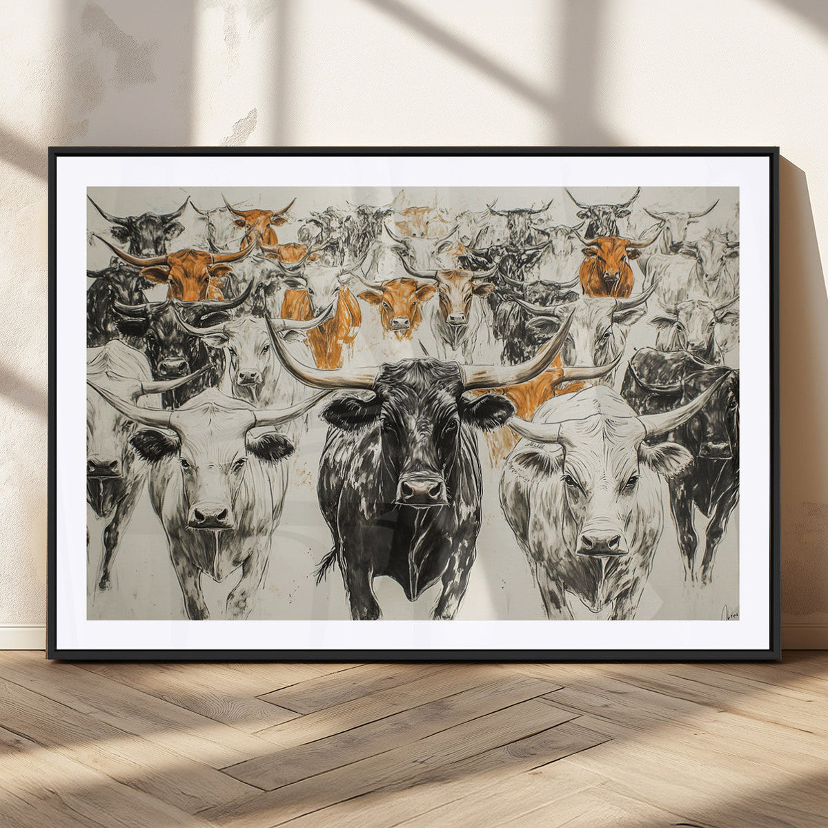 Texas Longhorn Wall Art Canvas Print – Herd Abstract Cow