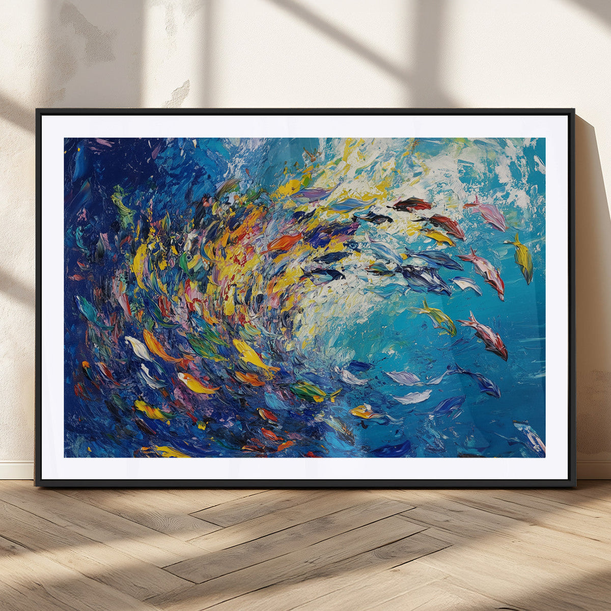 Colorful Swirling Fish School Wall Art Canvas Print |