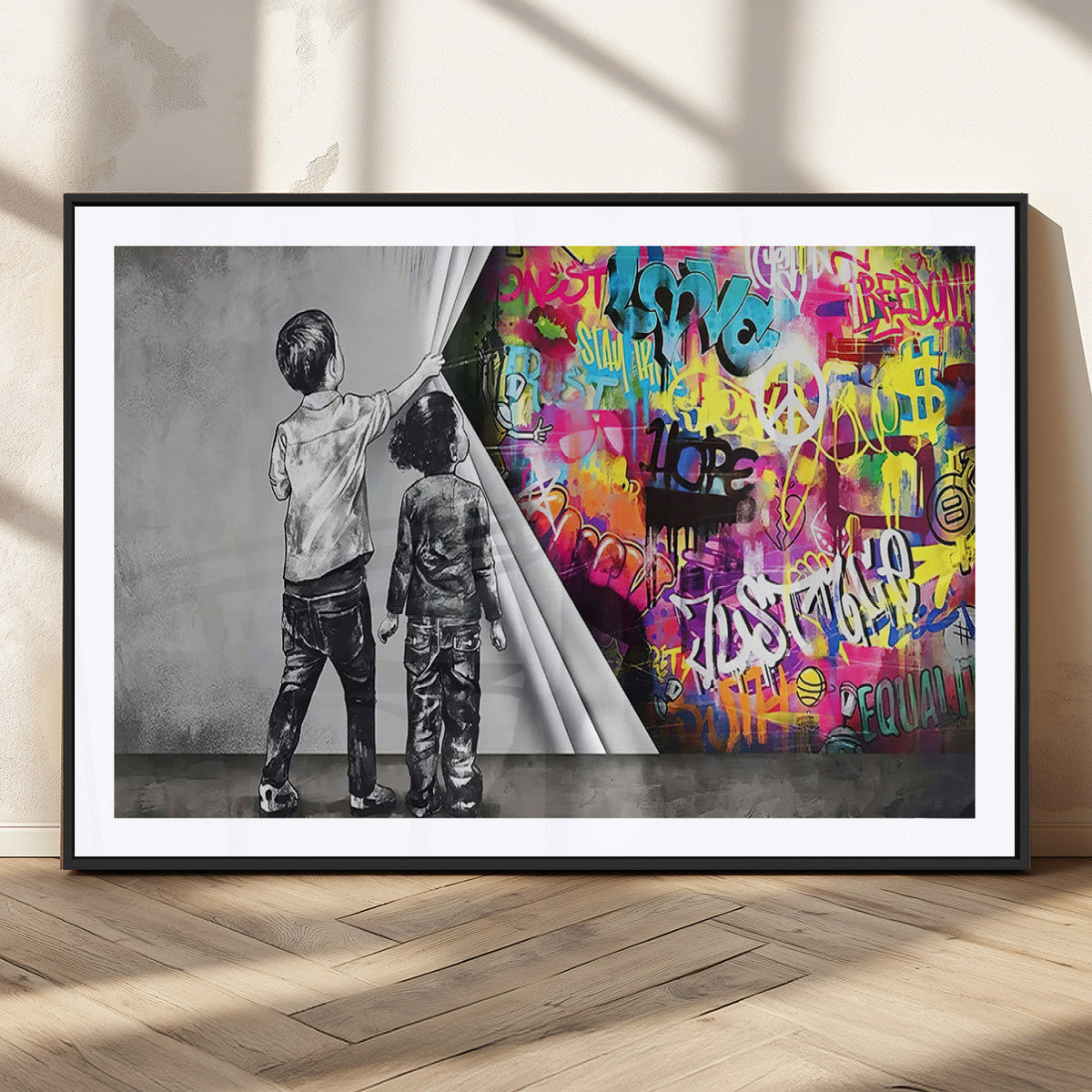 Banksy Print - Street Art Canvas Wall Art - Kids Revealing