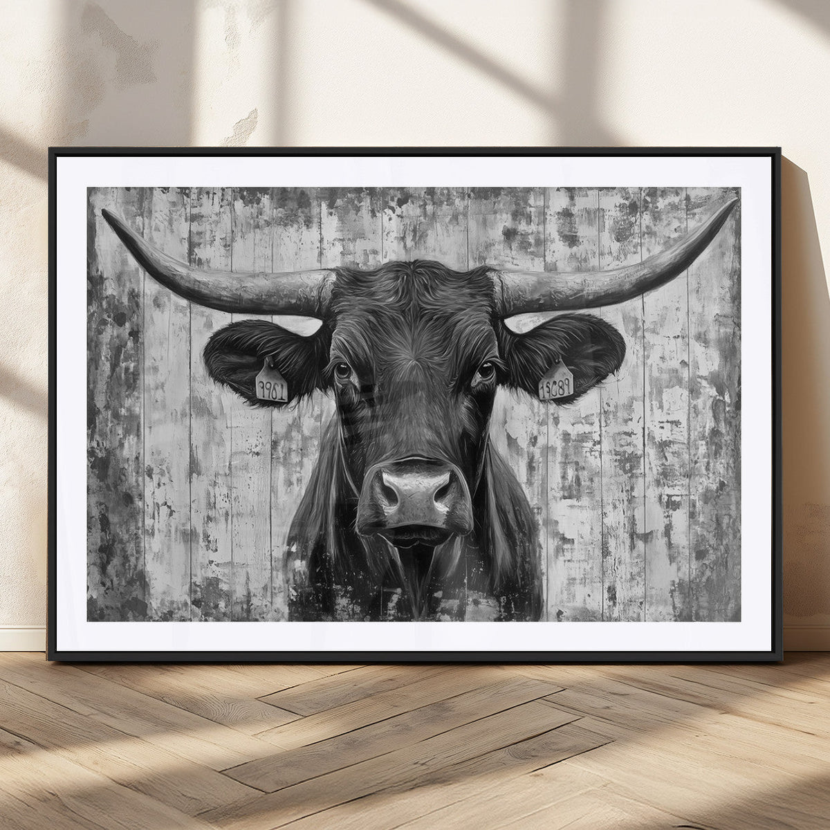 Abstract Longhorn Bull Wall Art Canvas Print - Rustic Texas