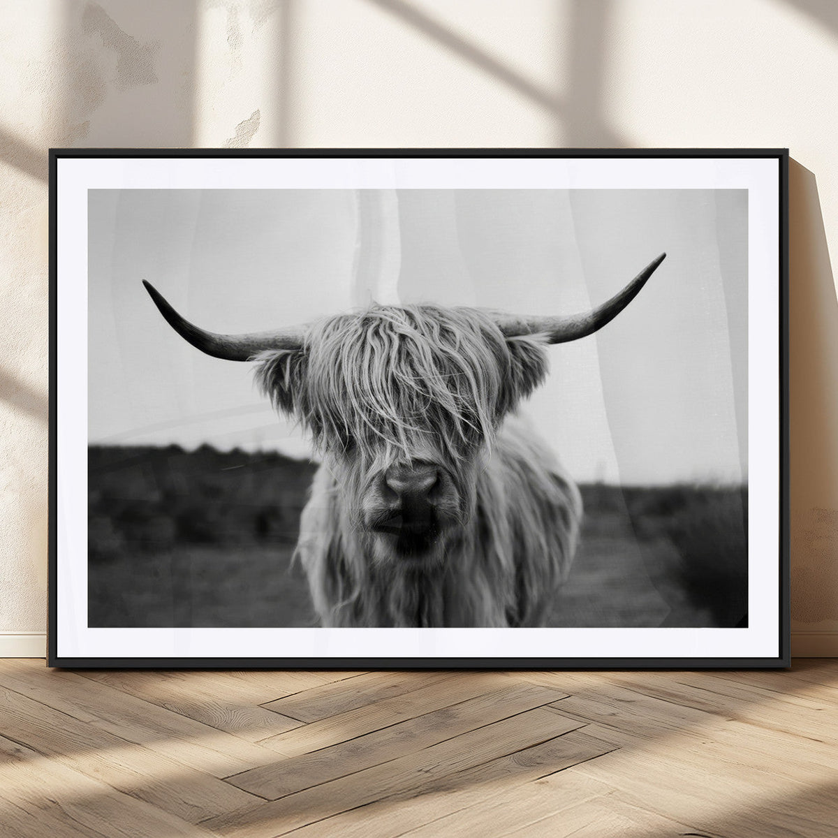 Highland Cow Wall Art | Black and White Farmhouse Decor |
