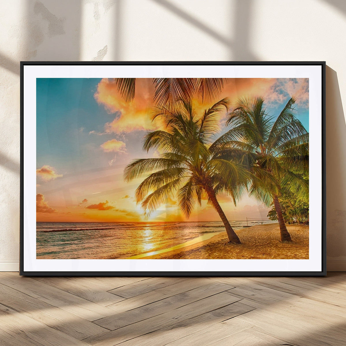 Tropical Sunset Beach Canvas Wall Art Print – Vibrant Palm