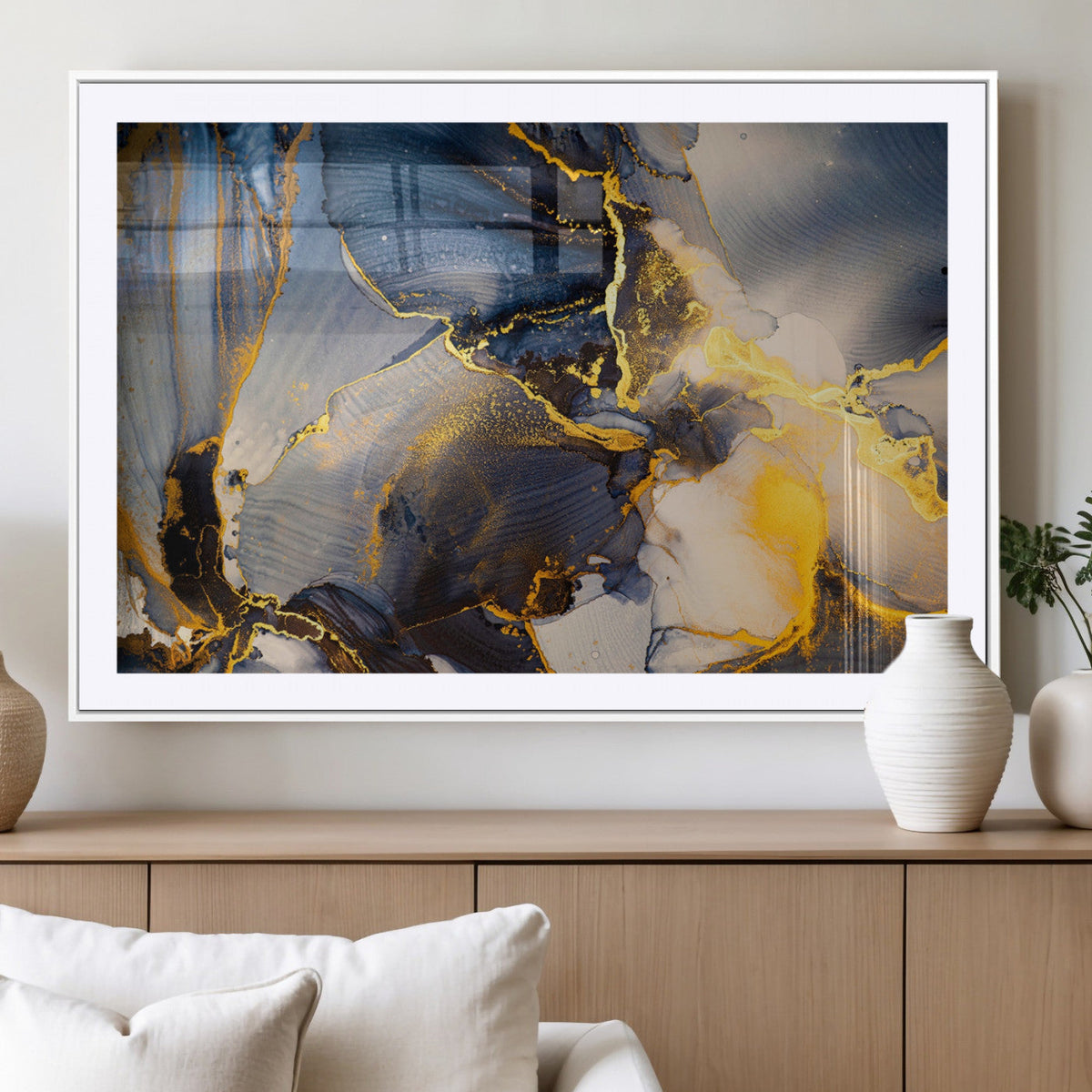 Large Abstract Wall Art Print - Gold and Blue Abstract