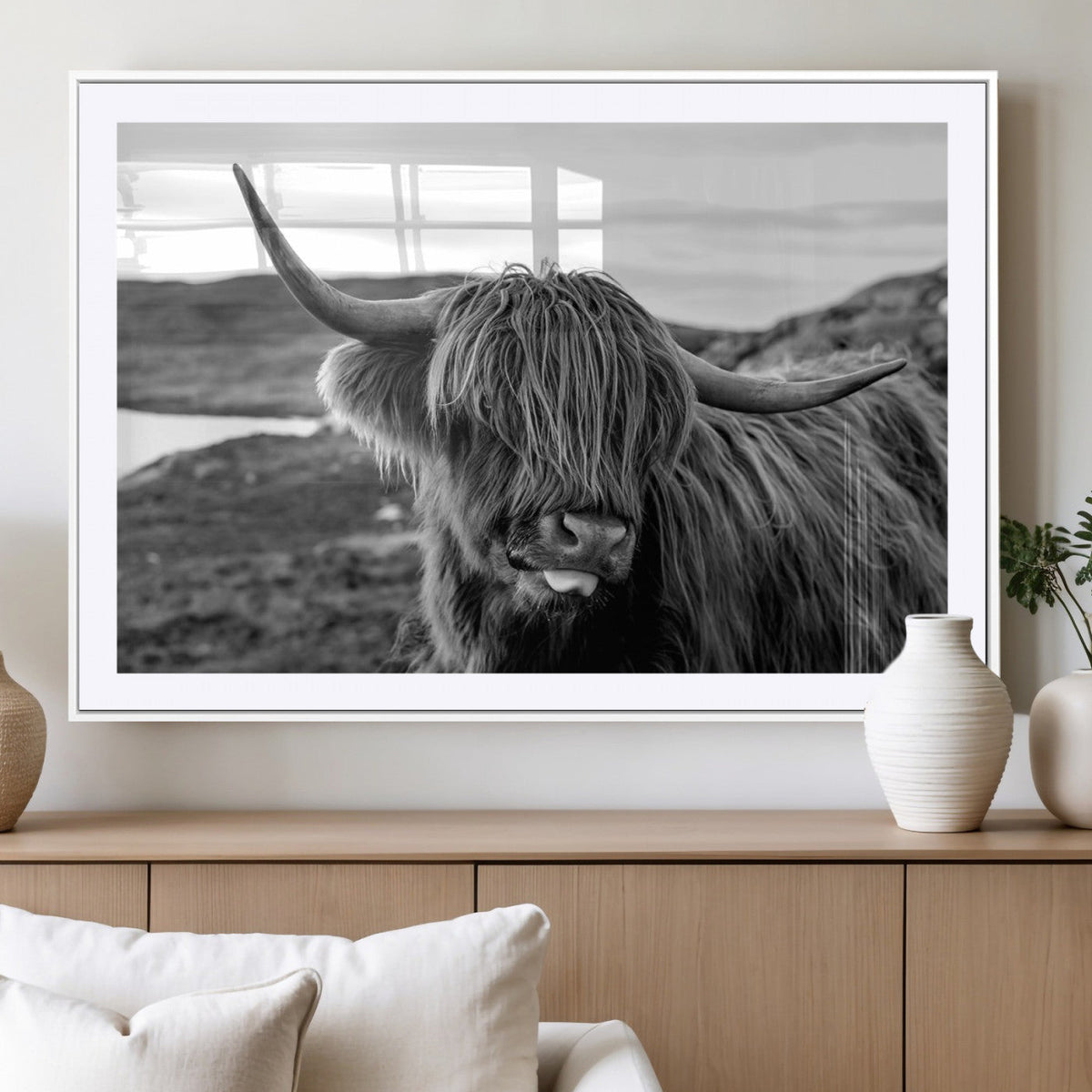 Longhorn Steer Canvas Print Wall Art, Highland Cow Canvas