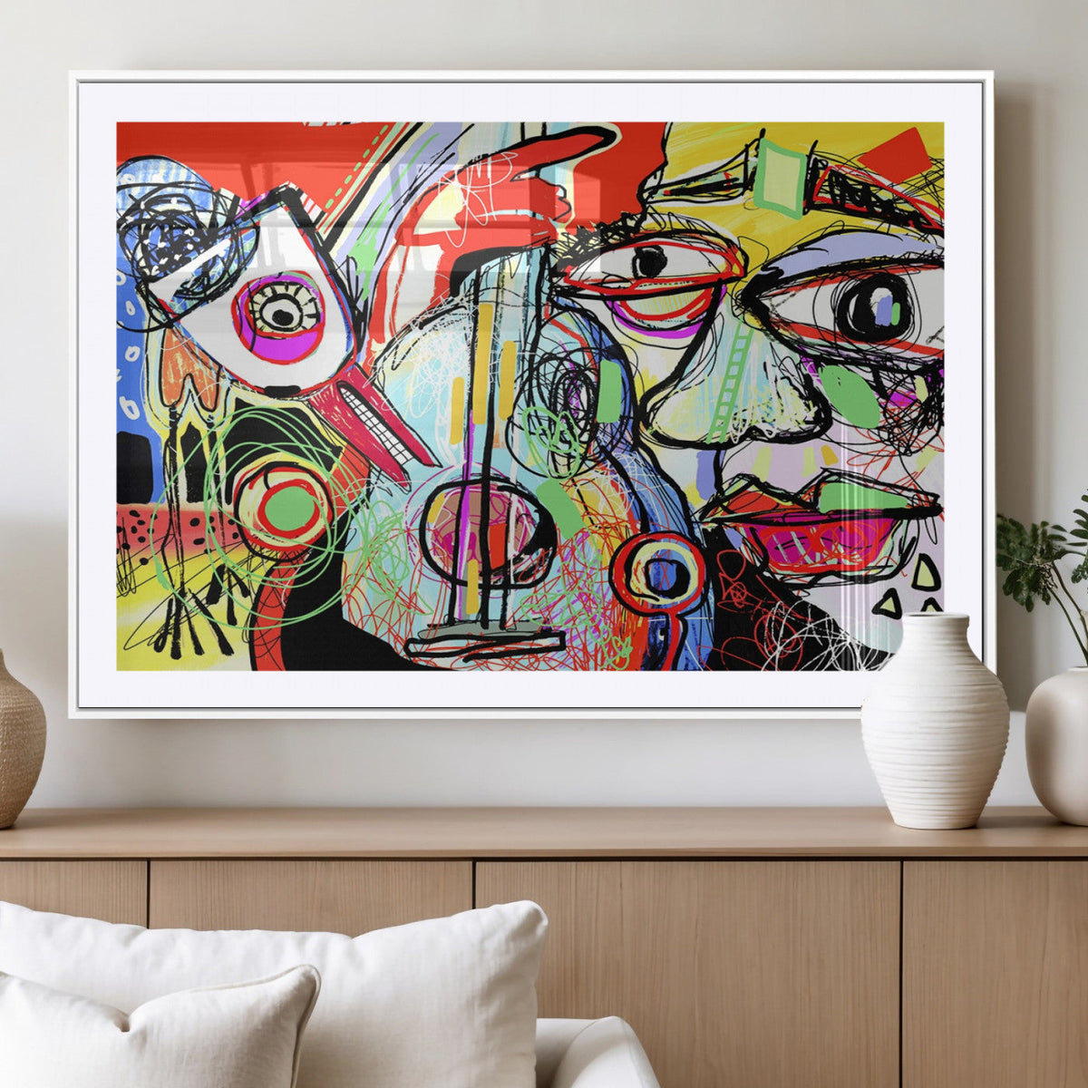 Picasso Style Art Abstract Canvas Wall Art Print , Colorful