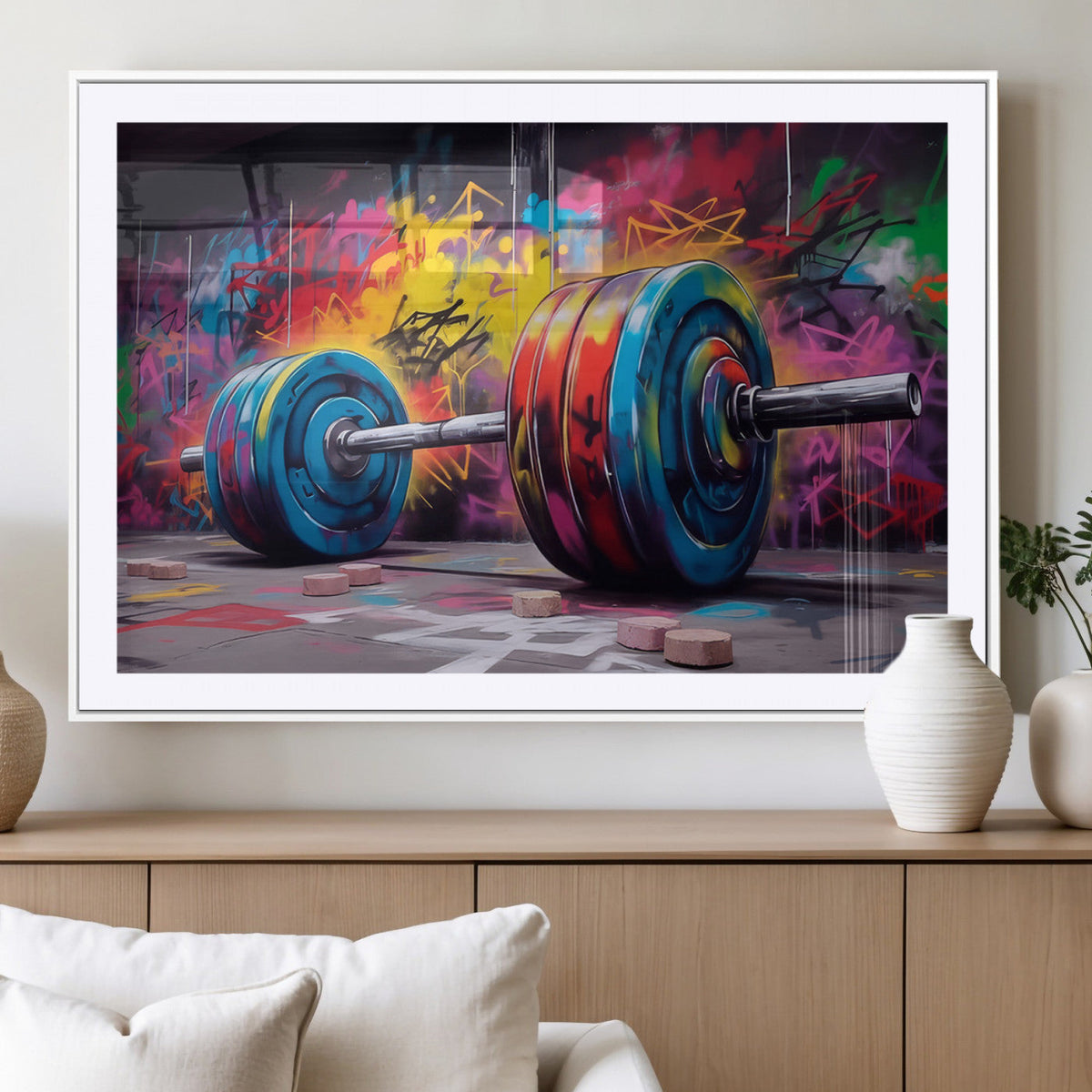Abstract Graffiti Barbell Canvas Wall Art – Urban Fitness