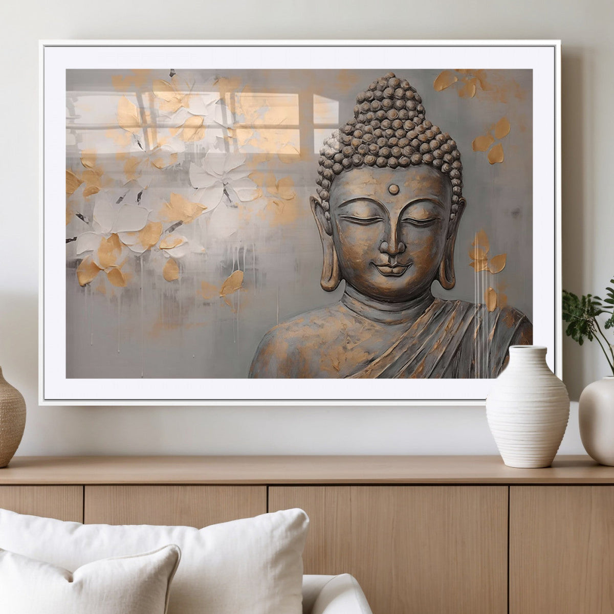 Abstract Buddha Statue Wall Art Canvas Print - Modern