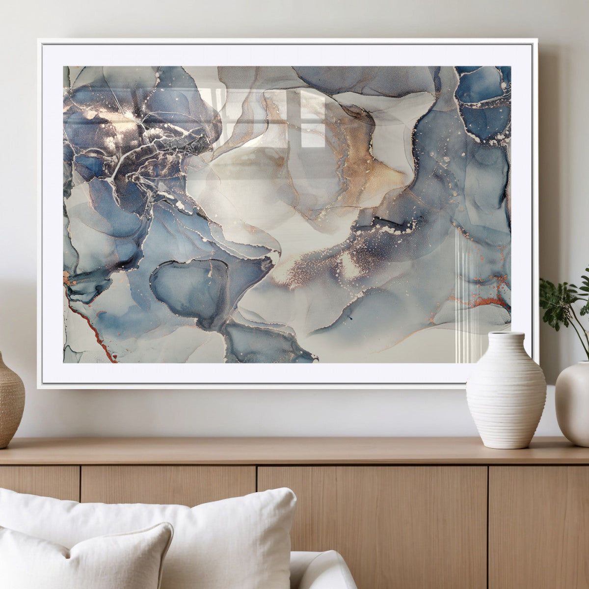 Abstract Blue and Gold Canvas Wall Art - Fluid Modern Ink