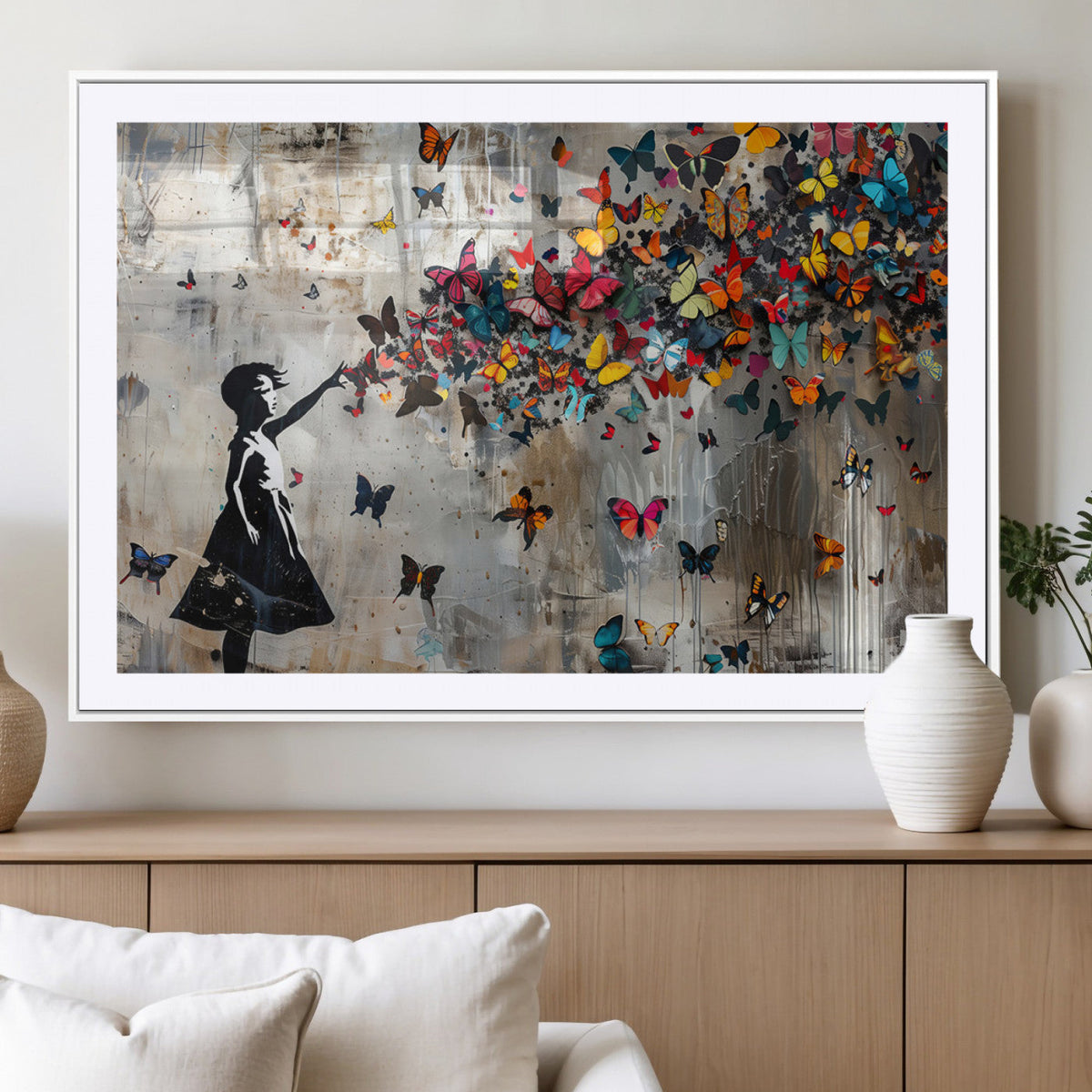 Butterfly Girl Wall Art – Vibrant Street Style Canvas Print,