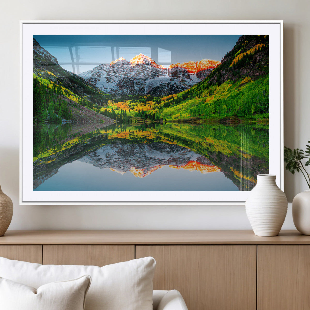 Sunrise Maroon Bells Lake Wall Art Canvas Print – Framed Elk