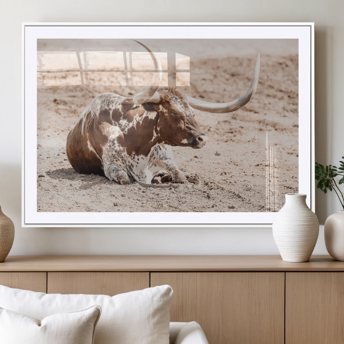 Texas Longhorn Wall Art Canvas Print – Framed Resting Bull