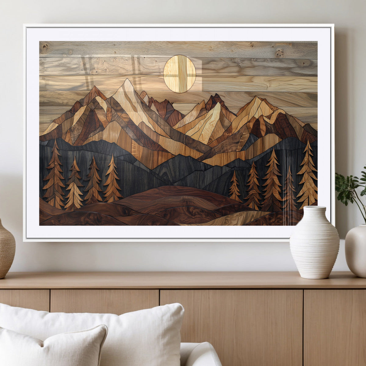 Wood Mountain Landscape Wall Art Canvas Print – Framed